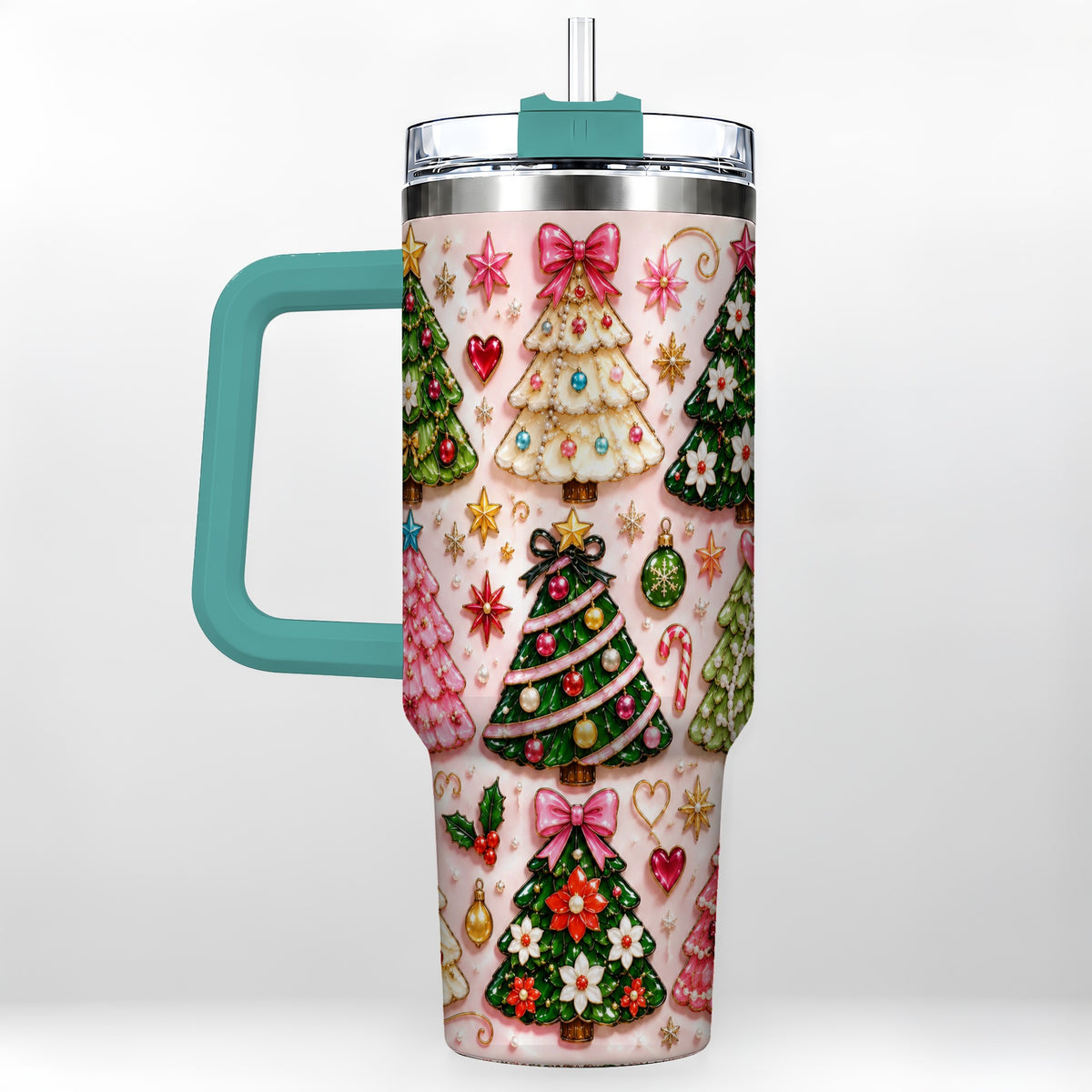 #pl[40oz|Green] Christmas Tree 40oz Tumbler, Holiday Tumbler, Stainless Steel Travel Cup