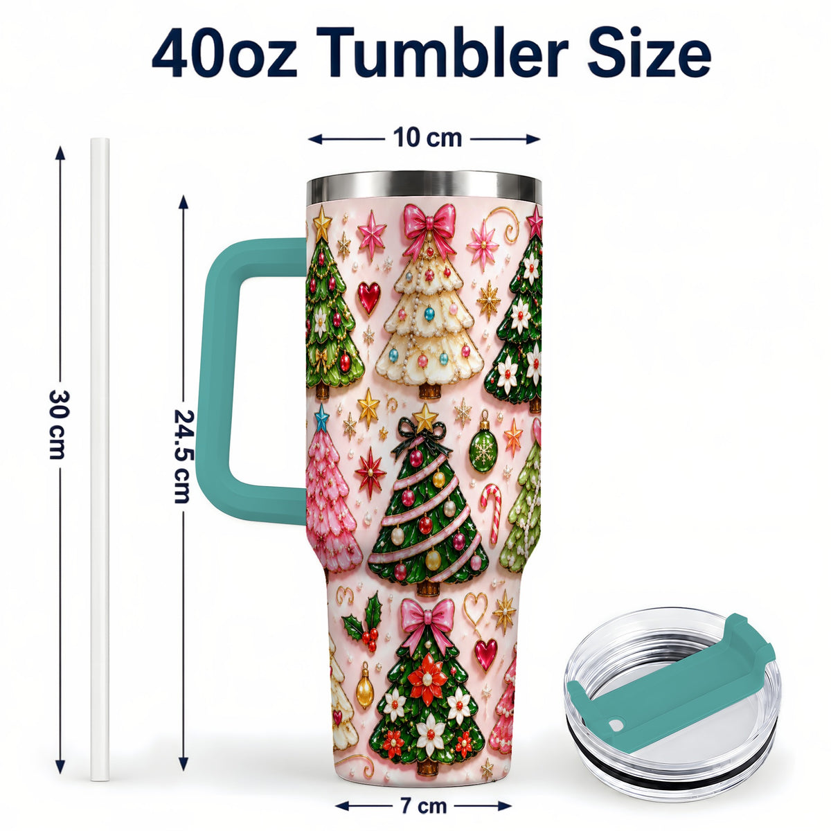 #pl[40oz|Green] Christmas Tree 40oz Tumbler, Holiday Tumbler, Stainless Steel Travel Cup