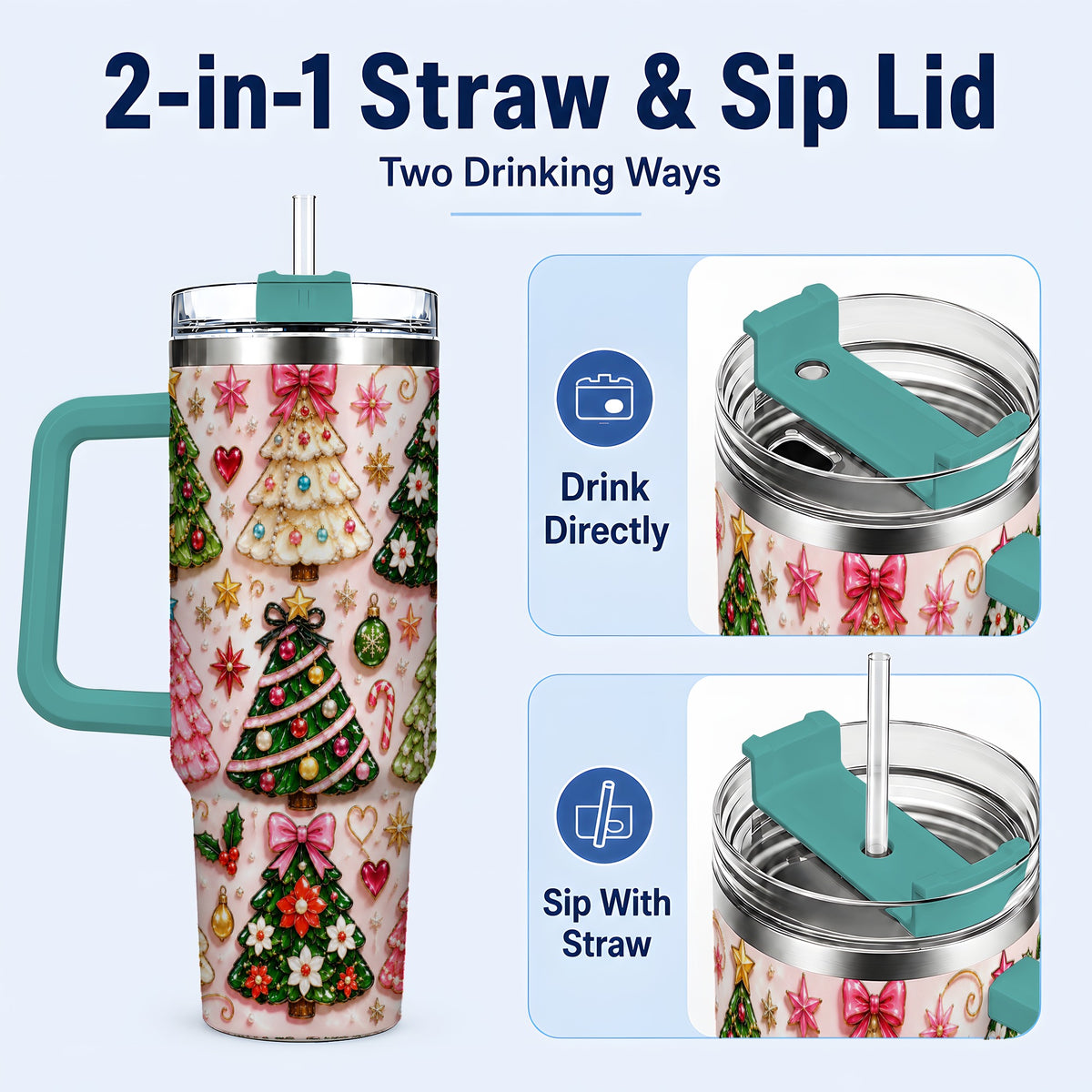 #pl[40oz|Green] Christmas Tree 40oz Tumbler, Holiday Tumbler, Stainless Steel Travel Cup