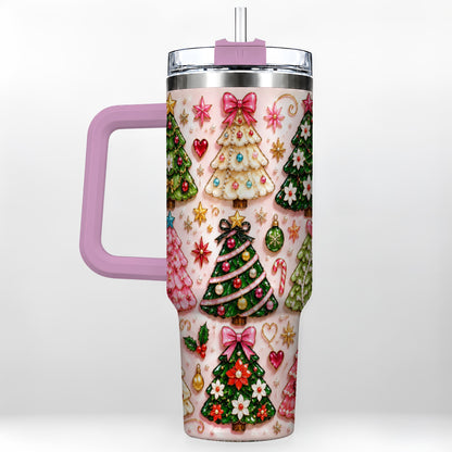 #pl[40oz|Pink] Christmas Tree 40oz Tumbler, Holiday Tumbler, Stainless Steel Travel Cup