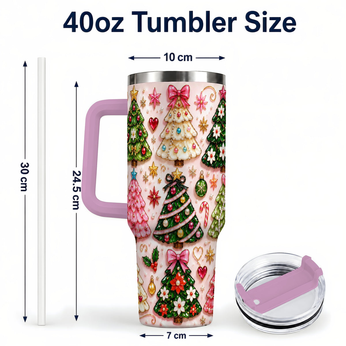 #pl[40oz|Pink] Christmas Tree 40oz Tumbler, Holiday Tumbler, Stainless Steel Travel Cup