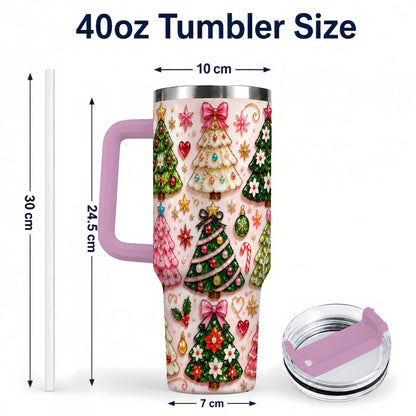 #pl[40oz|Pink] Christmas Tree 40oz Tumbler, Holiday Tumbler, Stainless Steel Travel Cup