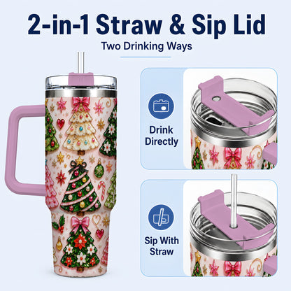 #pl[40oz|Pink] Christmas Tree 40oz Tumbler, Holiday Tumbler, Stainless Steel Travel Cup