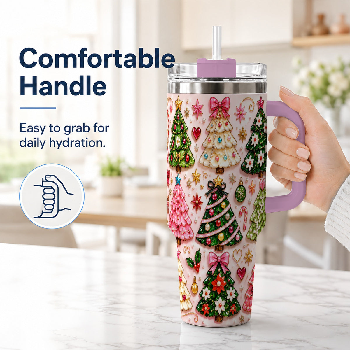 #pl[40oz|Pink] Christmas Tree 40oz Tumbler, Holiday Tumbler, Stainless Steel Travel Cup