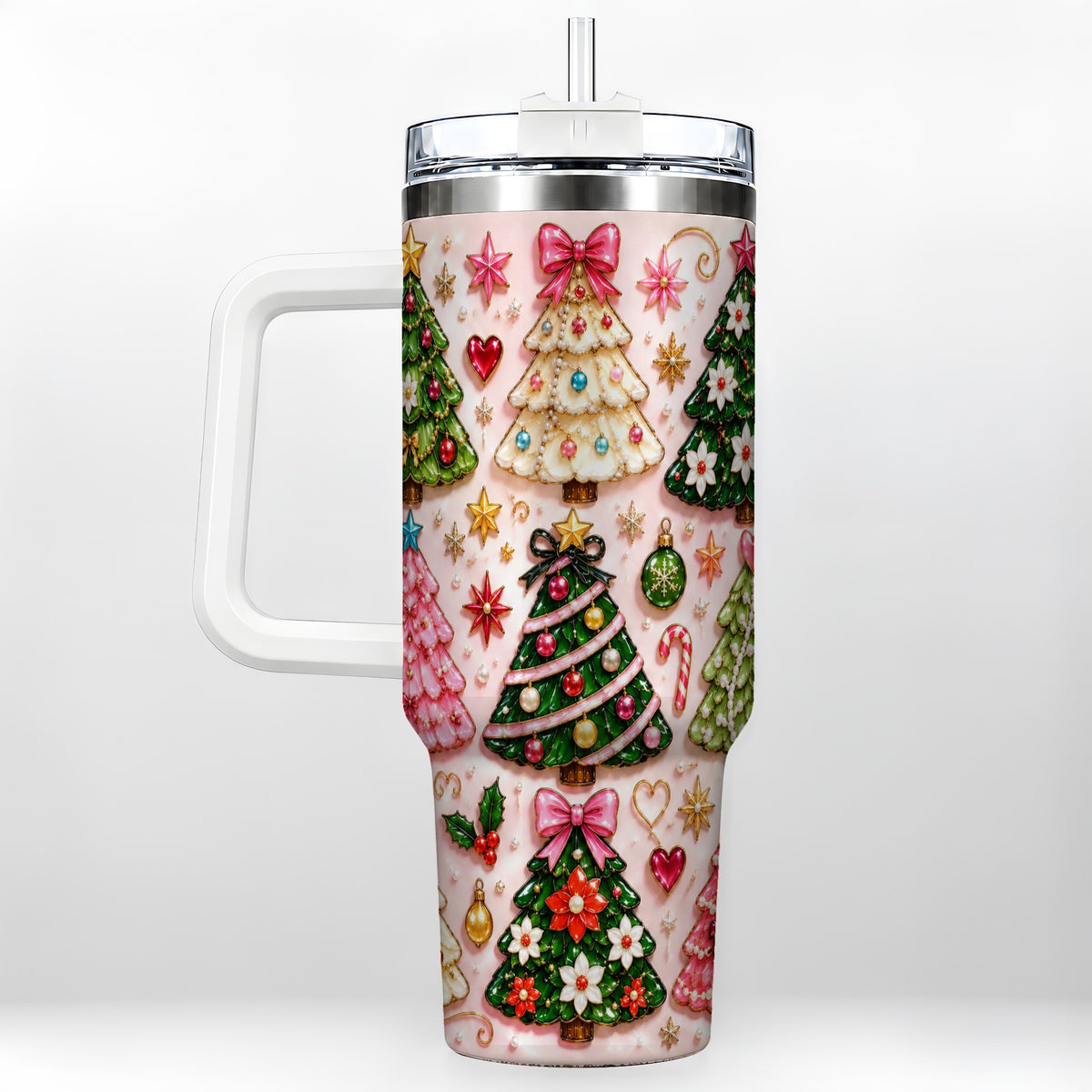 #pl[40oz|White] Christmas Tree 40oz Tumbler, Holiday Tumbler, Stainless Steel Travel Cup