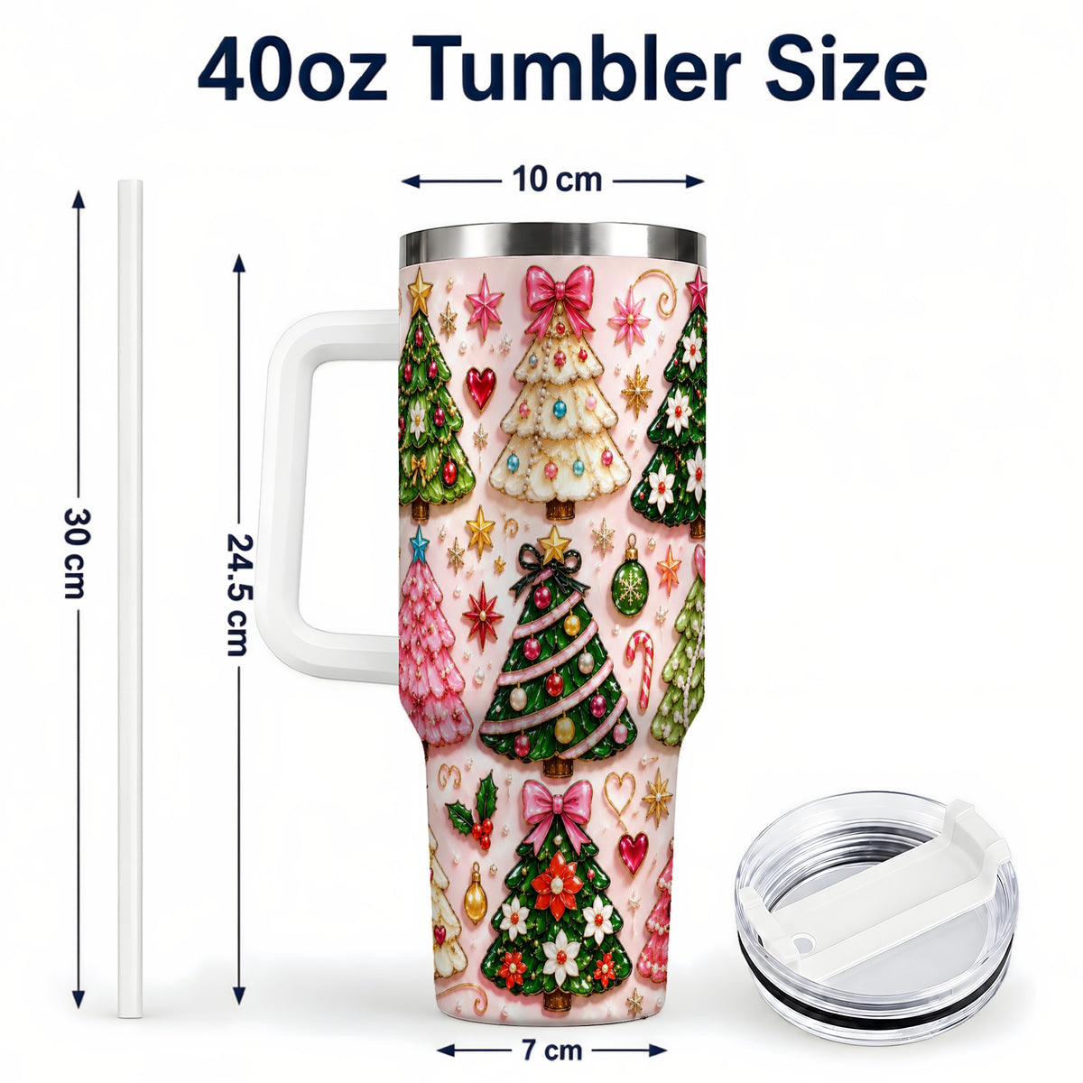 #pl[40oz|White] Christmas Tree 40oz Tumbler, Holiday Tumbler, Stainless Steel Travel Cup