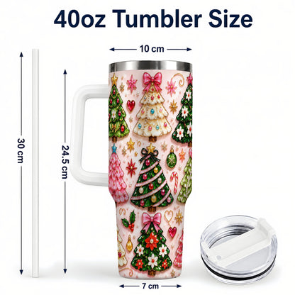 #pl[40oz|White] Christmas Tree 40oz Tumbler, Holiday Tumbler, Stainless Steel Travel Cup
