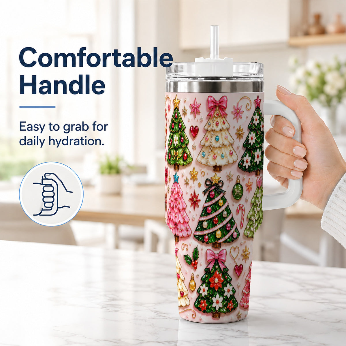 #pl[40oz|White] Christmas Tree 40oz Tumbler, Holiday Tumbler, Stainless Steel Travel Cup
