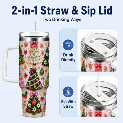 #pl[40oz|White] Christmas Tree 40oz Tumbler, Holiday Tumbler, Stainless Steel Travel Cup