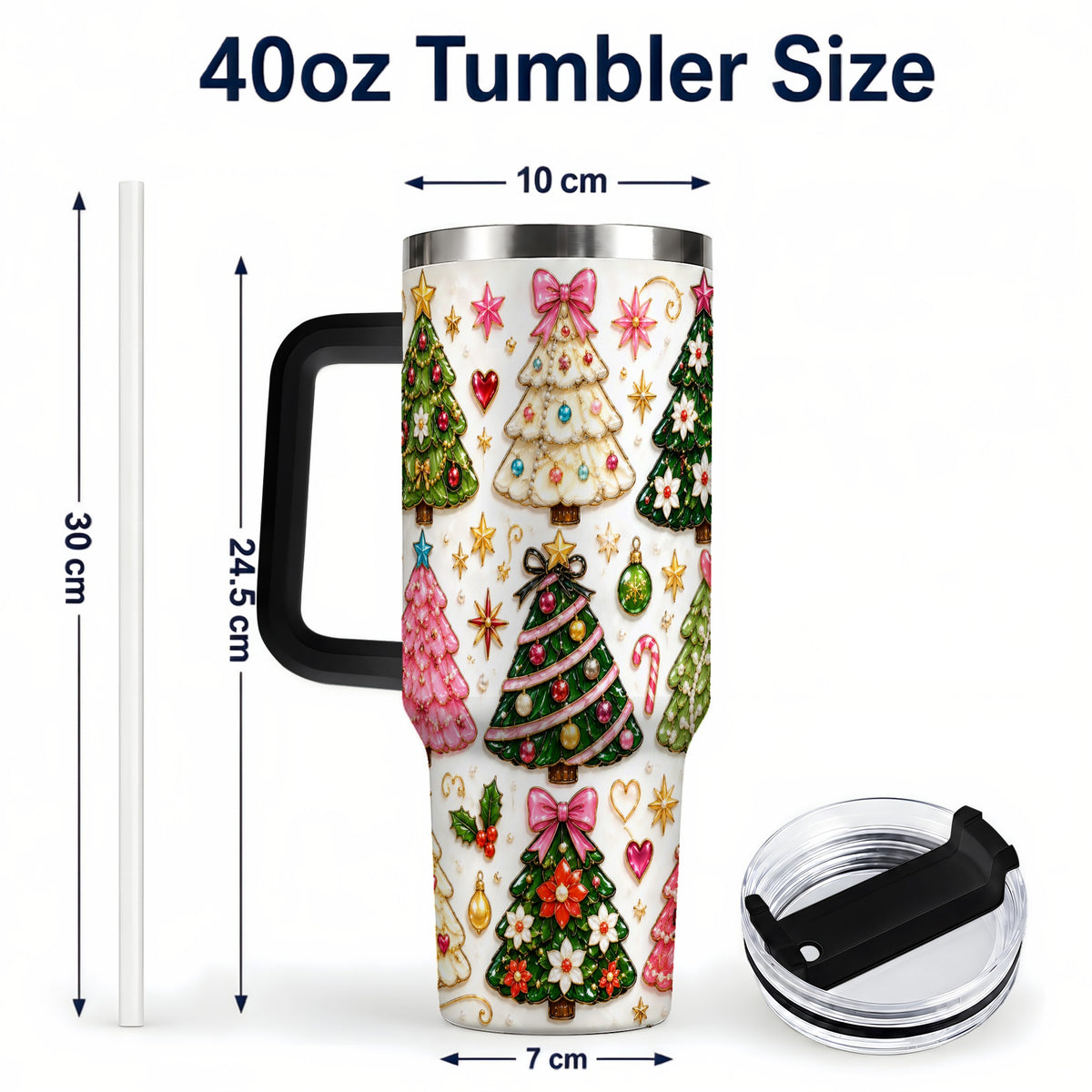 #pl[40oz|Black] Festive Tree 40oz Tumbler, Christmas Tumbler, Stainless Steel Travel Cup