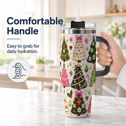 #pl[40oz|Black] Festive Tree 40oz Tumbler, Christmas Tumbler, Stainless Steel Travel Cup