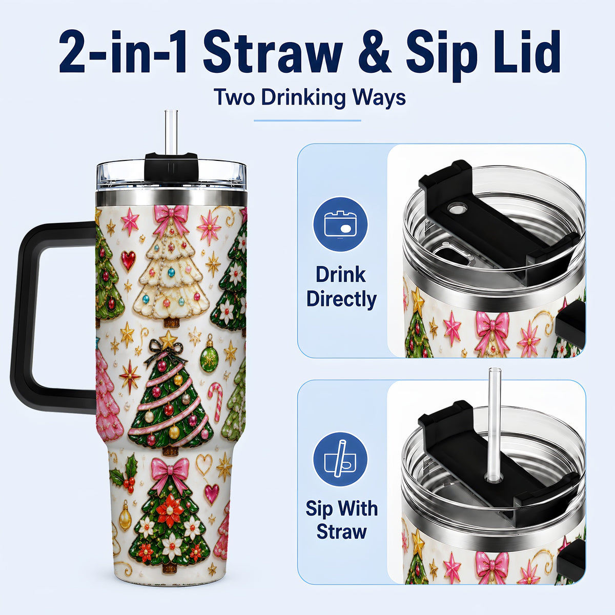 #pl[40oz|Black] Festive Tree 40oz Tumbler, Christmas Tumbler, Stainless Steel Travel Cup
