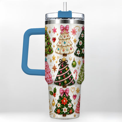 #pl[40oz|Blue] Festive Tree 40oz Tumbler, Christmas Tumbler, Stainless Steel Travel Cup