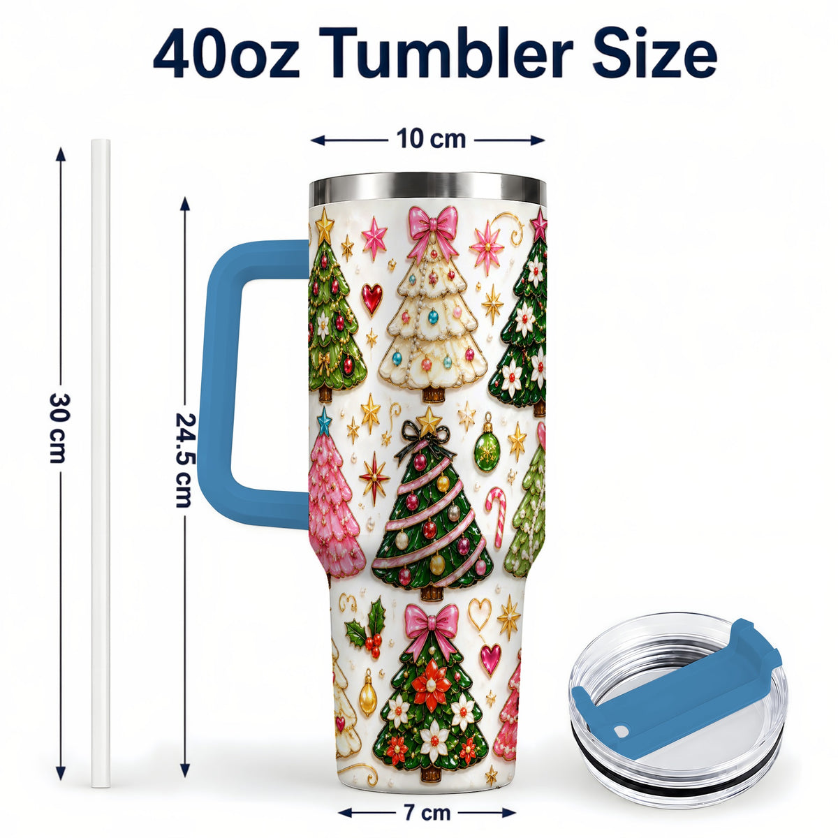 #pl[40oz|Blue] Festive Tree 40oz Tumbler, Christmas Tumbler, Stainless Steel Travel Cup