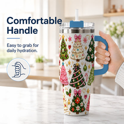 #pl[40oz|Blue] Festive Tree 40oz Tumbler, Christmas Tumbler, Stainless Steel Travel Cup
