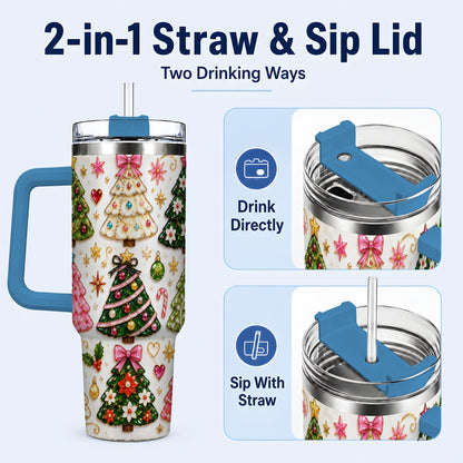 #pl[40oz|Blue] Festive Tree 40oz Tumbler, Christmas Tumbler, Stainless Steel Travel Cup