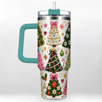 #pl[40oz|Green] Festive Tree 40oz Tumbler, Christmas Tumbler, Stainless Steel Travel Cup