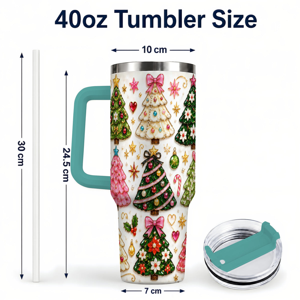 #pl[40oz|Green] Festive Tree 40oz Tumbler, Christmas Tumbler, Stainless Steel Travel Cup