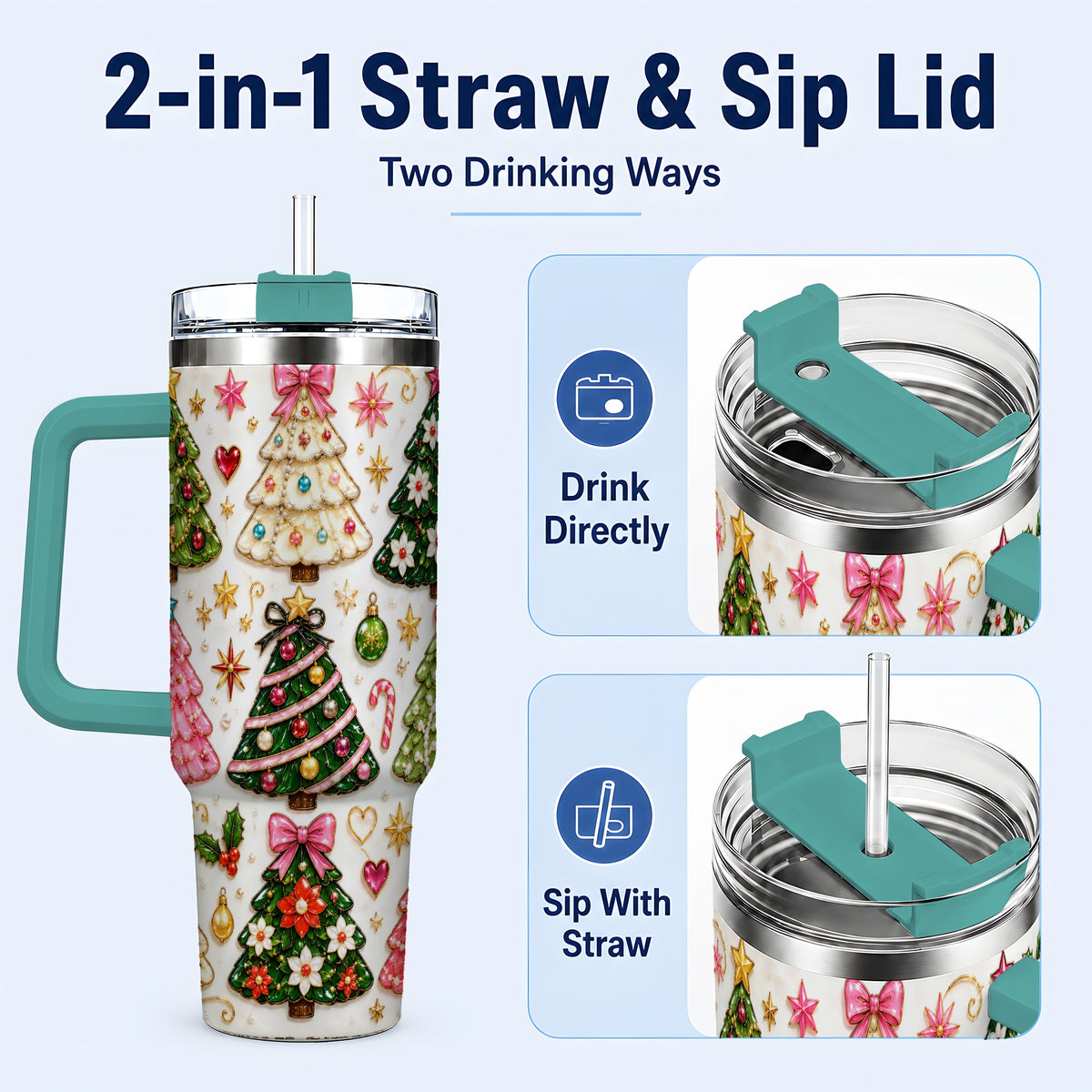 #pl[40oz|Green] Festive Tree 40oz Tumbler, Christmas Tumbler, Stainless Steel Travel Cup