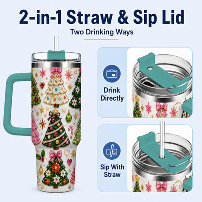 #pl[40oz|Green] Festive Tree 40oz Tumbler, Christmas Tumbler, Stainless Steel Travel Cup