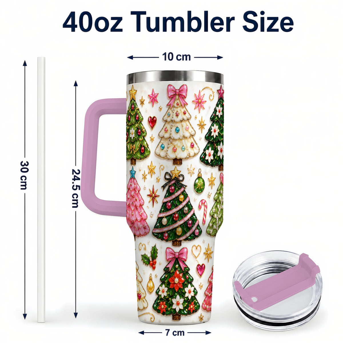 #pl[40oz|Pink] Festive Tree 40oz Tumbler, Christmas Tumbler, Stainless Steel Travel Cup