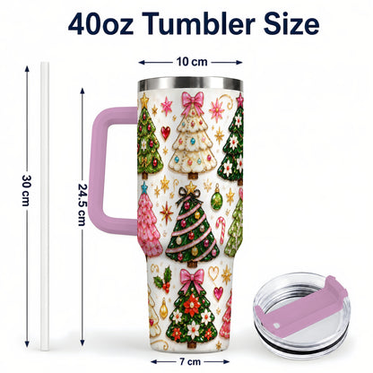 #pl[40oz|Pink] Festive Tree 40oz Tumbler, Christmas Tumbler, Stainless Steel Travel Cup