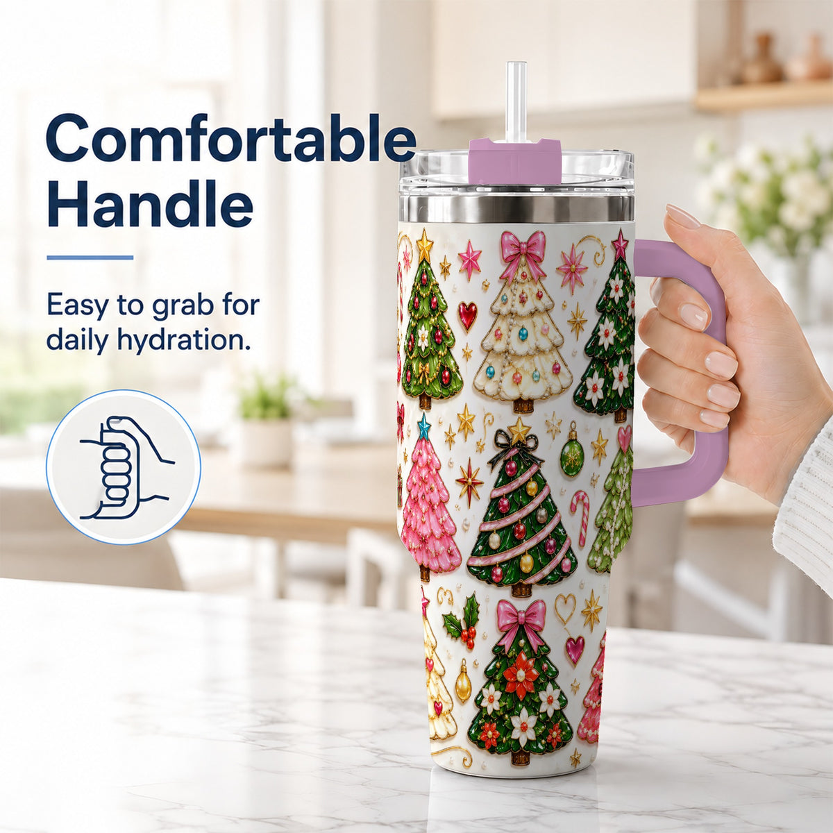 #pl[40oz|Pink] Festive Tree 40oz Tumbler, Christmas Tumbler, Stainless Steel Travel Cup