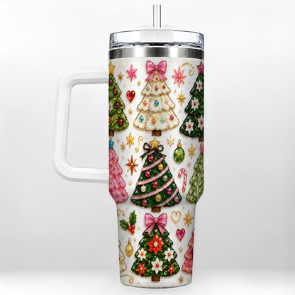 #pl[40oz|White] Festive Tree 40oz Tumbler, Christmas Tumbler, Stainless Steel Travel Cup