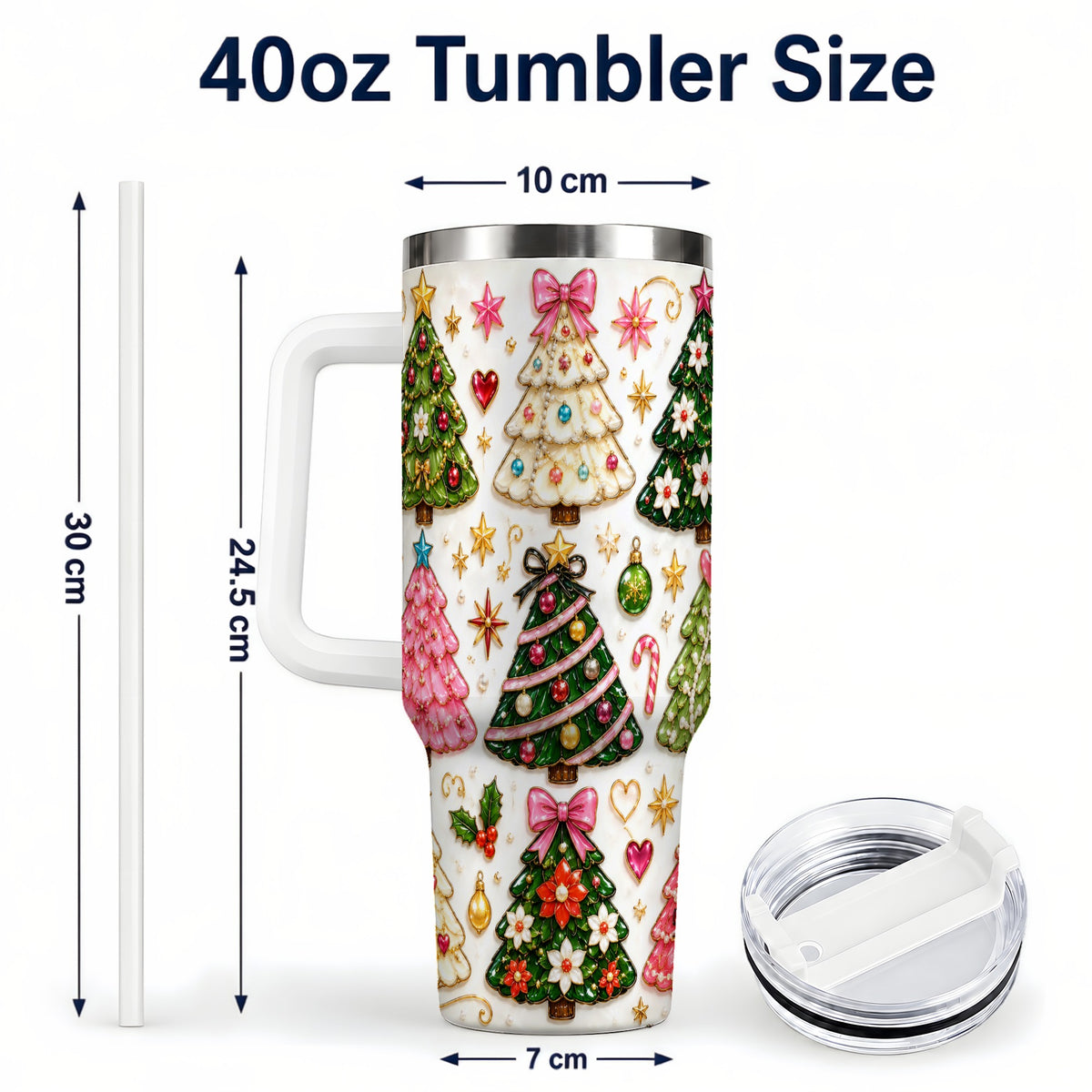 #pl[40oz|White] Festive Tree 40oz Tumbler, Christmas Tumbler, Stainless Steel Travel Cup