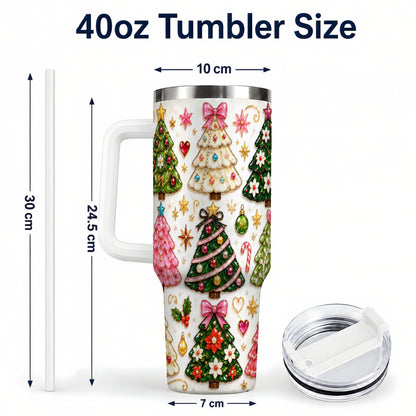 #pl[40oz|White] Festive Tree 40oz Tumbler, Christmas Tumbler, Stainless Steel Travel Cup