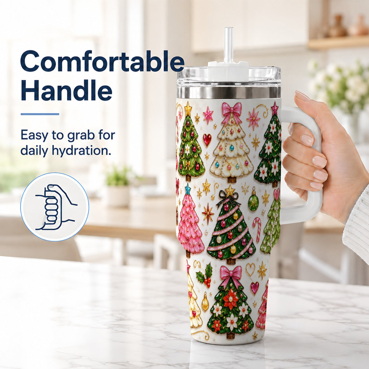 #pl[40oz|White] Festive Tree 40oz Tumbler, Christmas Tumbler, Stainless Steel Travel Cup