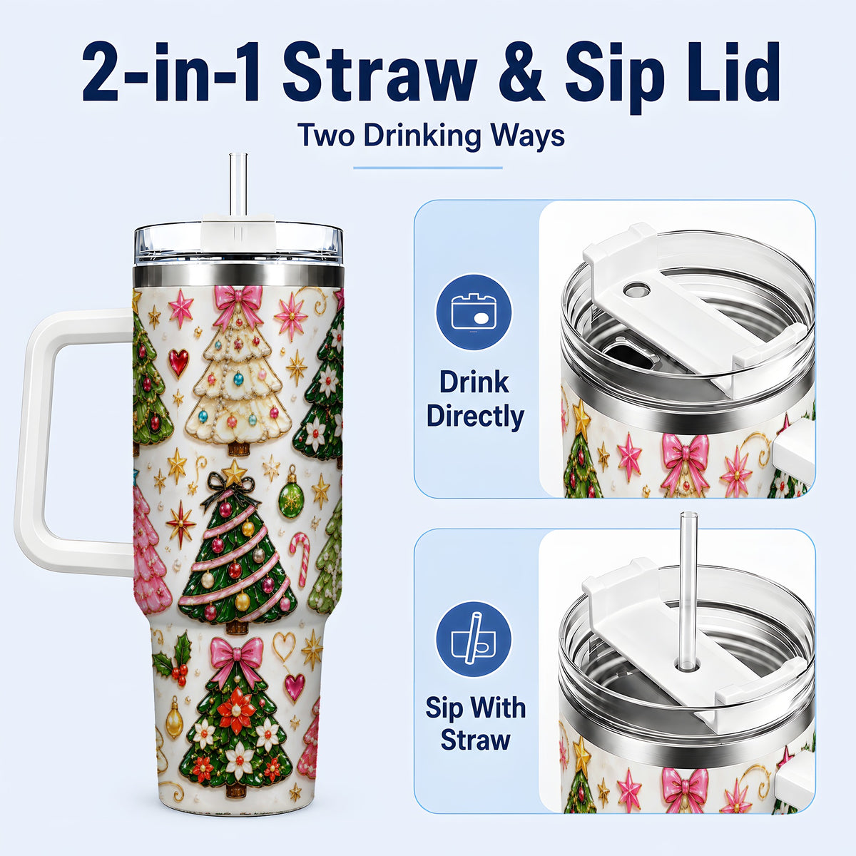 #pl[40oz|White] Festive Tree 40oz Tumbler, Christmas Tumbler, Stainless Steel Travel Cup