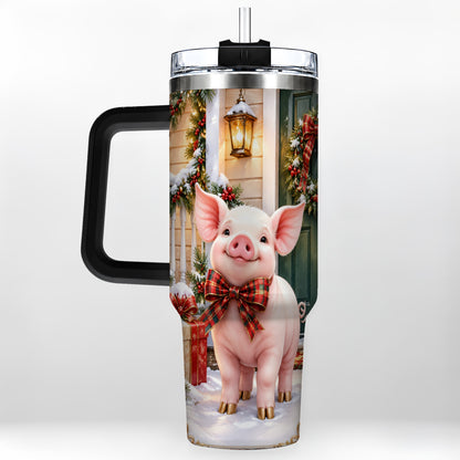 #pl[40oz|Black] Christmas Pig 40oz Tumbler, Holiday Tumbler, Stainless Steel Travel Cup