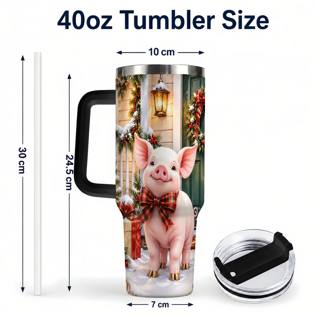 #pl[40oz|Black] Christmas Pig 40oz Tumbler, Holiday Tumbler, Stainless Steel Travel Cup