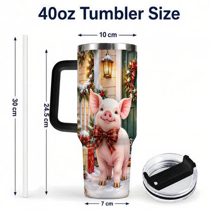 #pl[40oz|Black] Christmas Pig 40oz Tumbler, Holiday Tumbler, Stainless Steel Travel Cup