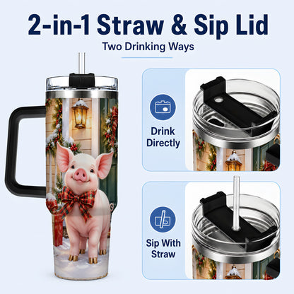 #pl[40oz|Black] Christmas Pig 40oz Tumbler, Holiday Tumbler, Stainless Steel Travel Cup