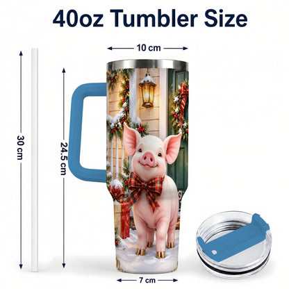 #pl[40oz|Blue] Christmas Pig 40oz Tumbler, Holiday Tumbler, Stainless Steel Travel Cup