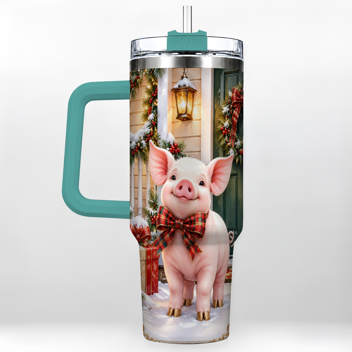 #pl[40oz|Green] Christmas Pig 40oz Tumbler, Holiday Tumbler, Stainless Steel Travel Cup