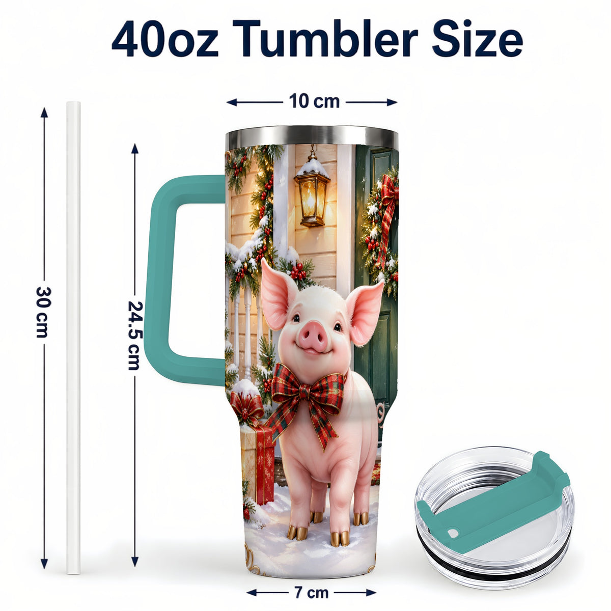 #pl[40oz|Green] Christmas Pig 40oz Tumbler, Holiday Tumbler, Stainless Steel Travel Cup