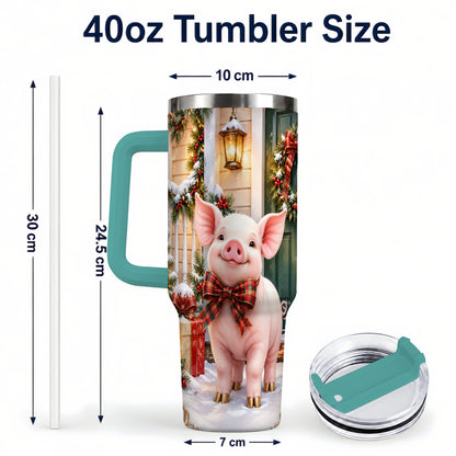#pl[40oz|Green] Christmas Pig 40oz Tumbler, Holiday Tumbler, Stainless Steel Travel Cup