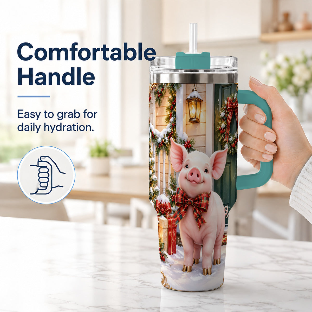 #pl[40oz|Green] Christmas Pig 40oz Tumbler, Holiday Tumbler, Stainless Steel Travel Cup
