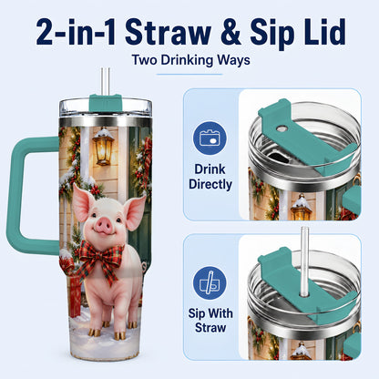 #pl[40oz|Green] Christmas Pig 40oz Tumbler, Holiday Tumbler, Stainless Steel Travel Cup
