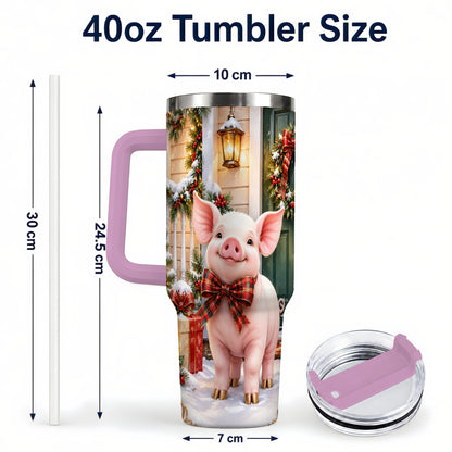 #pl[40oz|Pink] Christmas Pig 40oz Tumbler, Holiday Tumbler, Stainless Steel Travel Cup