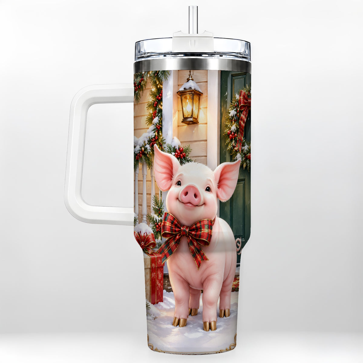 #pl[40oz|White] Christmas Pig 40oz Tumbler, Holiday Tumbler, Stainless Steel Travel Cup