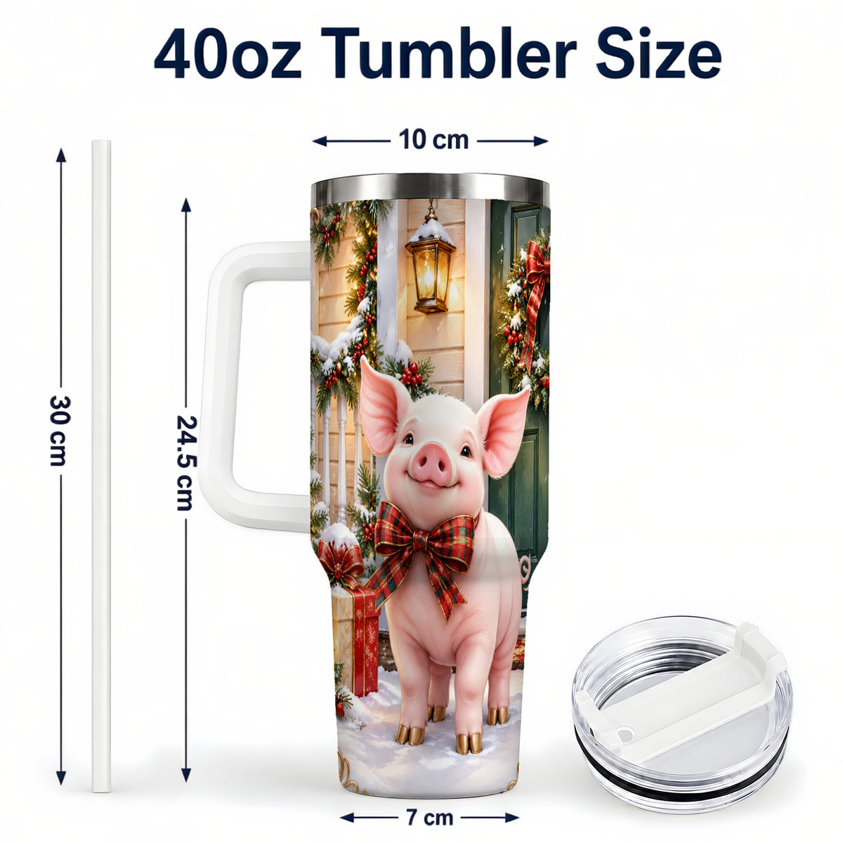 #pl[40oz|White] Christmas Pig 40oz Tumbler, Holiday Tumbler, Stainless Steel Travel Cup