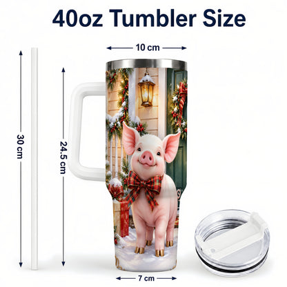 #pl[40oz|White] Christmas Pig 40oz Tumbler, Holiday Tumbler, Stainless Steel Travel Cup