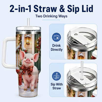 #pl[40oz|White] Christmas Pig 40oz Tumbler, Holiday Tumbler, Stainless Steel Travel Cup