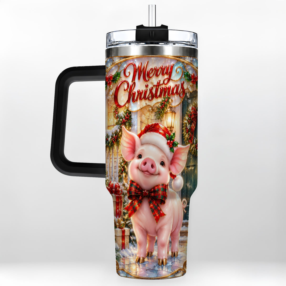 #pl[40oz|Black] Christmas Pig 40oz Tumbler, Holiday Tumbler, Stainless Steel Travel Cup