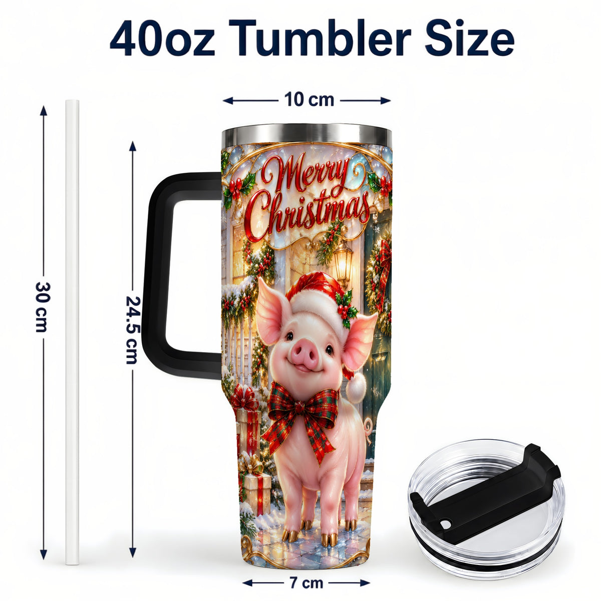 #pl[40oz|Black] Christmas Pig 40oz Tumbler, Holiday Tumbler, Stainless Steel Travel Cup
