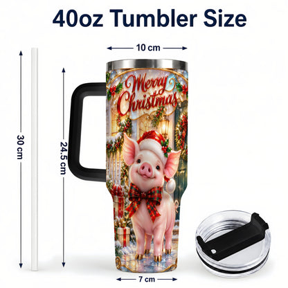 #pl[40oz|Black] Christmas Pig 40oz Tumbler, Holiday Tumbler, Stainless Steel Travel Cup